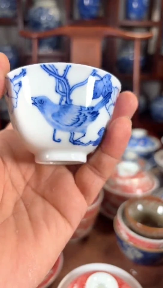 柴窑青花一鸣惊人杯杯