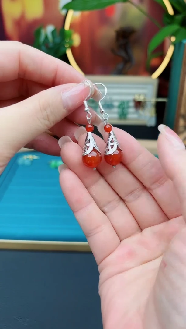 玛瑙/玉髓耳饰银S925镶嵌521
