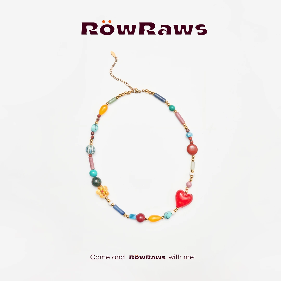 合金琉璃项链 RowRaws 手工亲子【缤纷夏日】彩色天然红色爱心项链