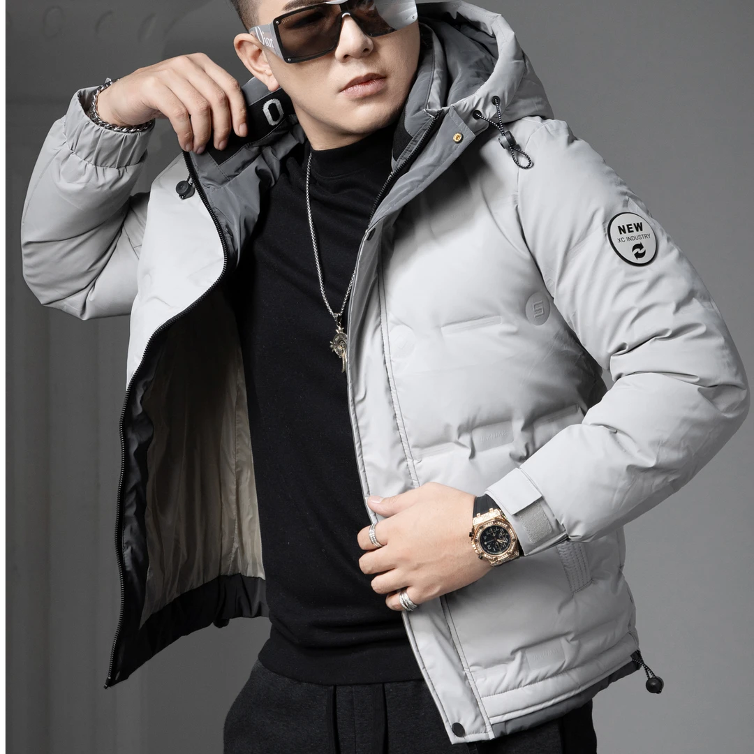 洛尼提日亚时尚连帽羽绒服男士2025冬季新款保暖防寒服鸭绒外套男