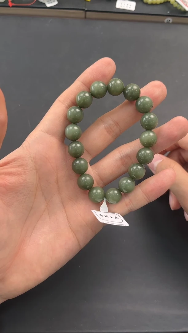 未镶嵌手串和田玉花土沟豆青手串卡12微色差
