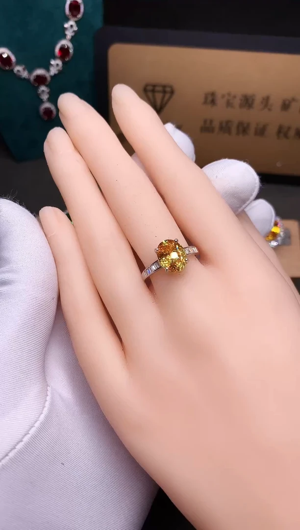 银S925镶嵌戒指黄色碧玺.....