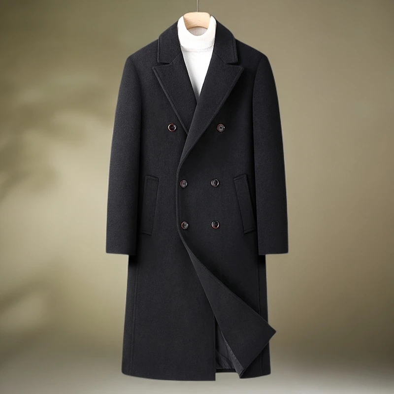 冬季高级感男士长款过膝加厚双面羊绒大衣毛呢子风衣外套韩版修身