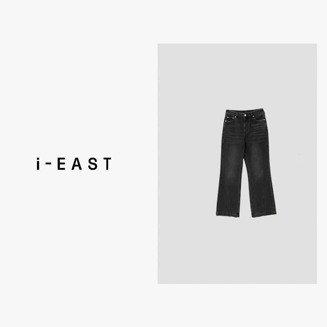 i-EAST 妈生超模感~做旧水洗设计感牛仔裤-4Q K1035