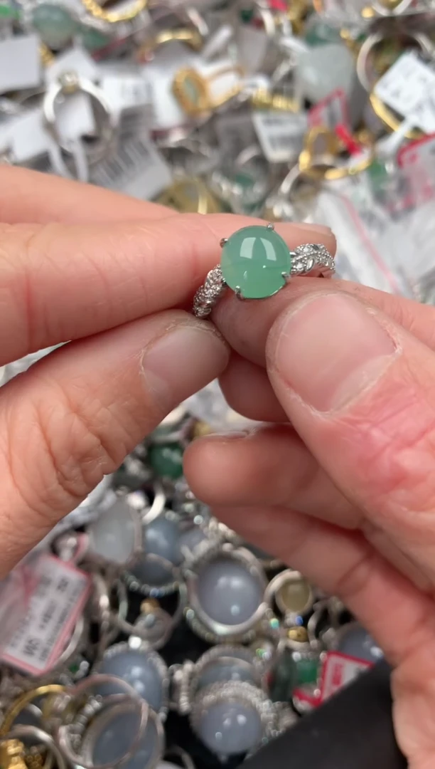 银S925镶嵌戒指翡翠777----7