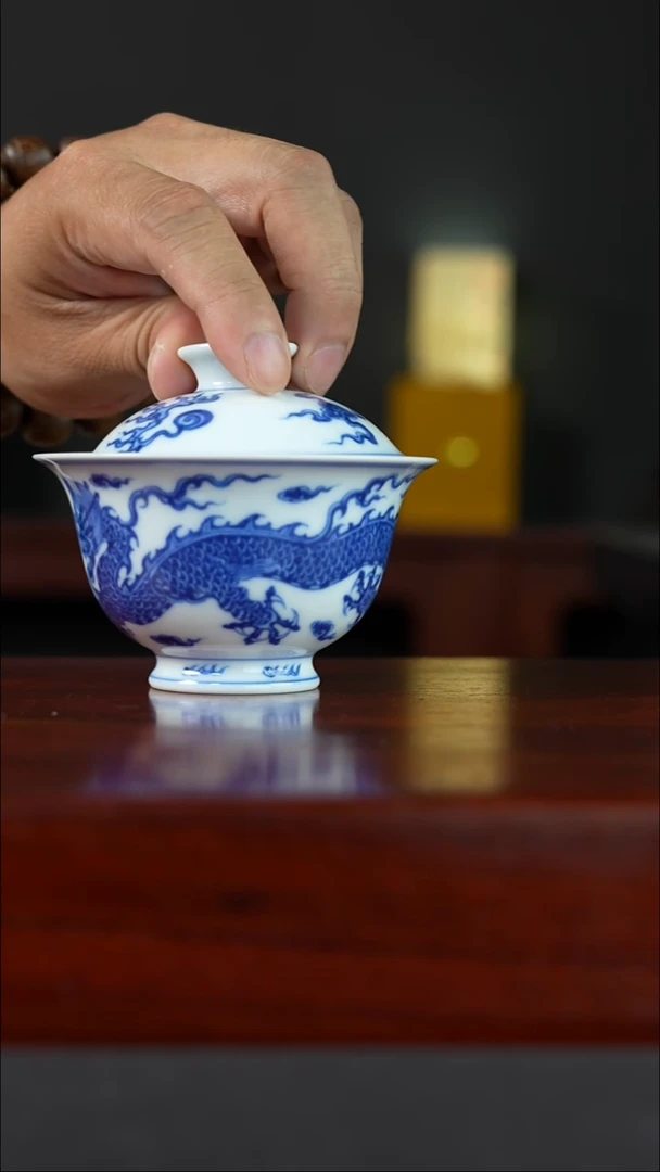 祖传窑真柴窑传承400年龙纹二才盖碗