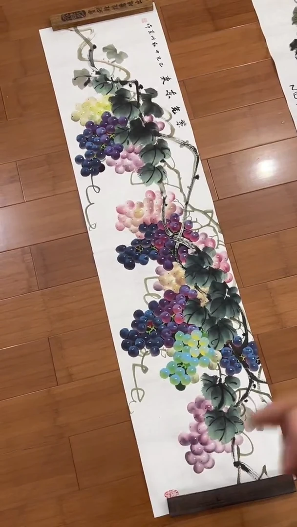 国画【福利，纯手工手绘】听昱葡萄横幅138*34厘米