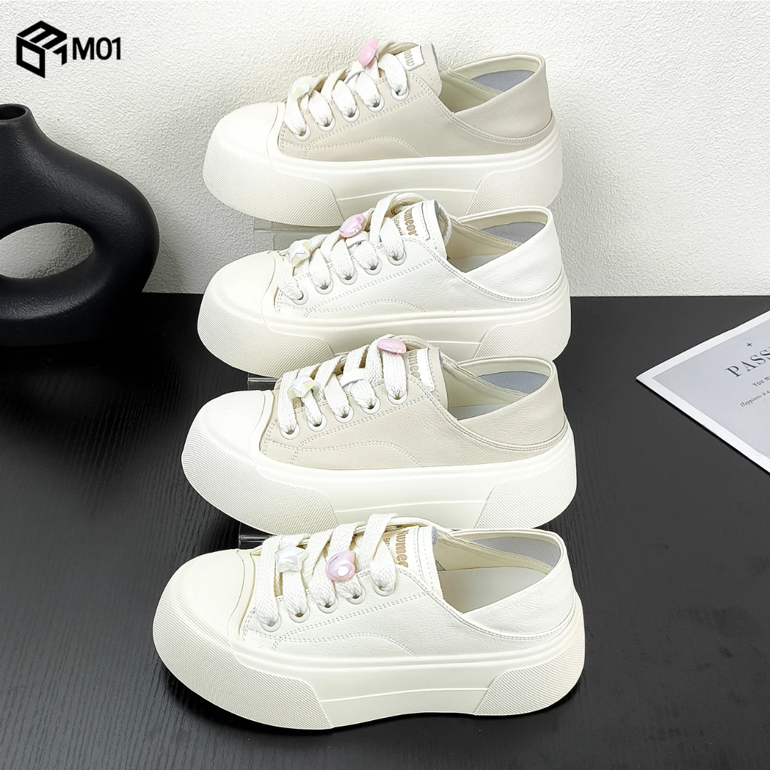 M01小白鞋女2025新款休闲鞋透气厚底松糕鞋女小个子增高运动板鞋