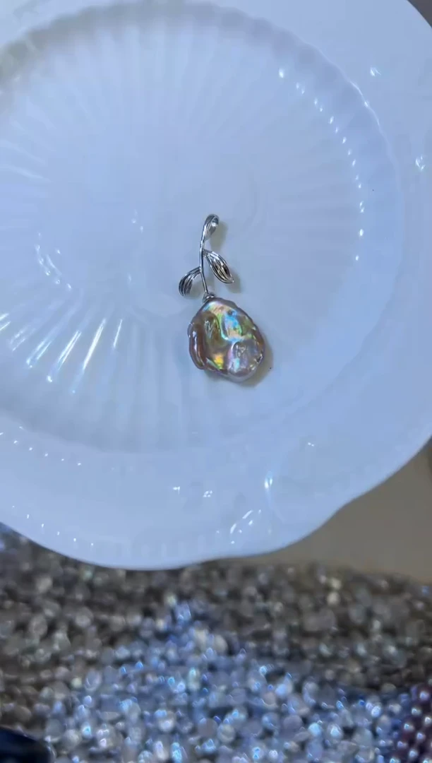 淡水珍珠银S925镶嵌吊坠(不含链)s15