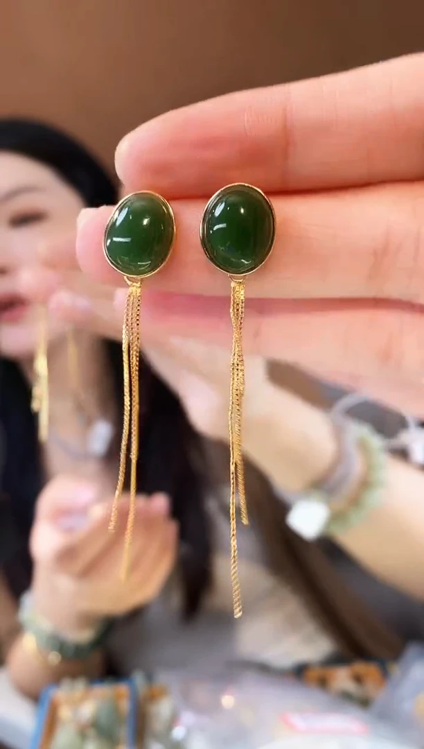 和田玉未镶嵌颈饰碧玉流苏耳线