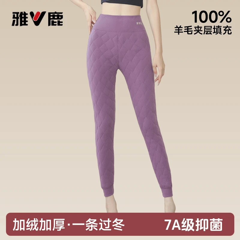 雅鹿女士保暖裤女款内穿秋冬加绒加厚款北方特厚秋裤大码打底线裤