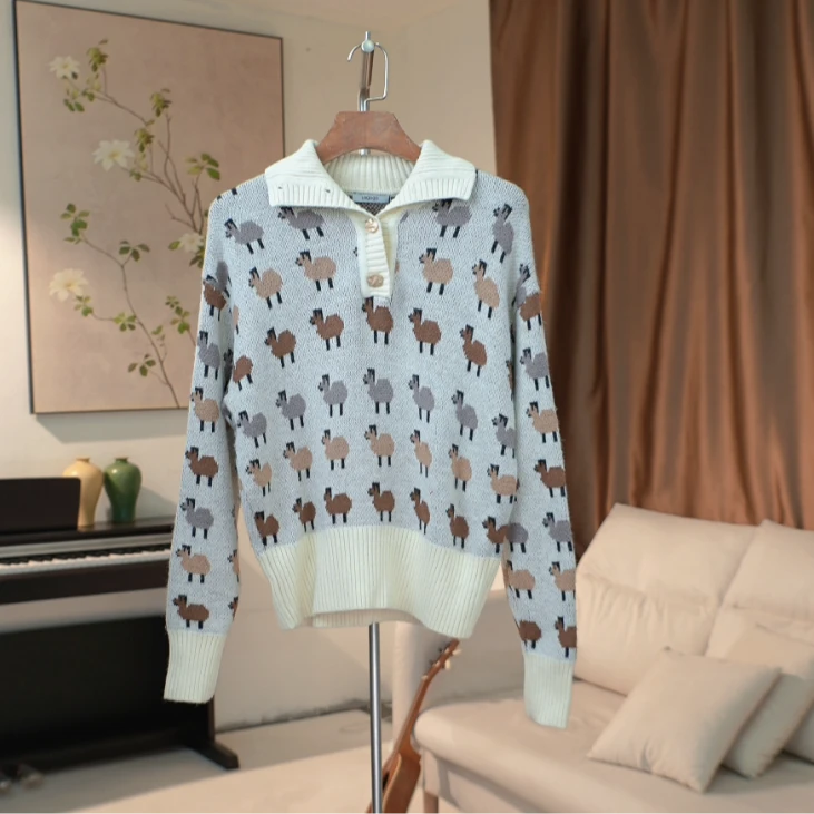 G282 满幅提花饰Polo领针织衫女 47YA32