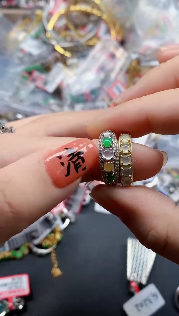 银S925镶嵌戒指翡翠天然A货缅甸翡翠