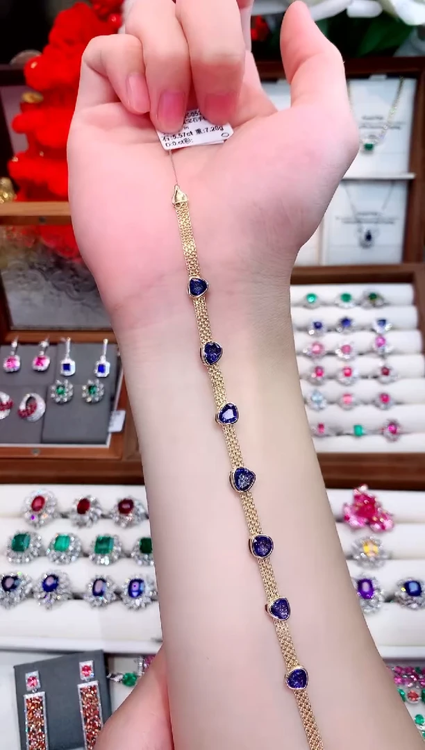 手链蓝宝石18K金镶嵌5.57ct/天然宝石/七天无理由