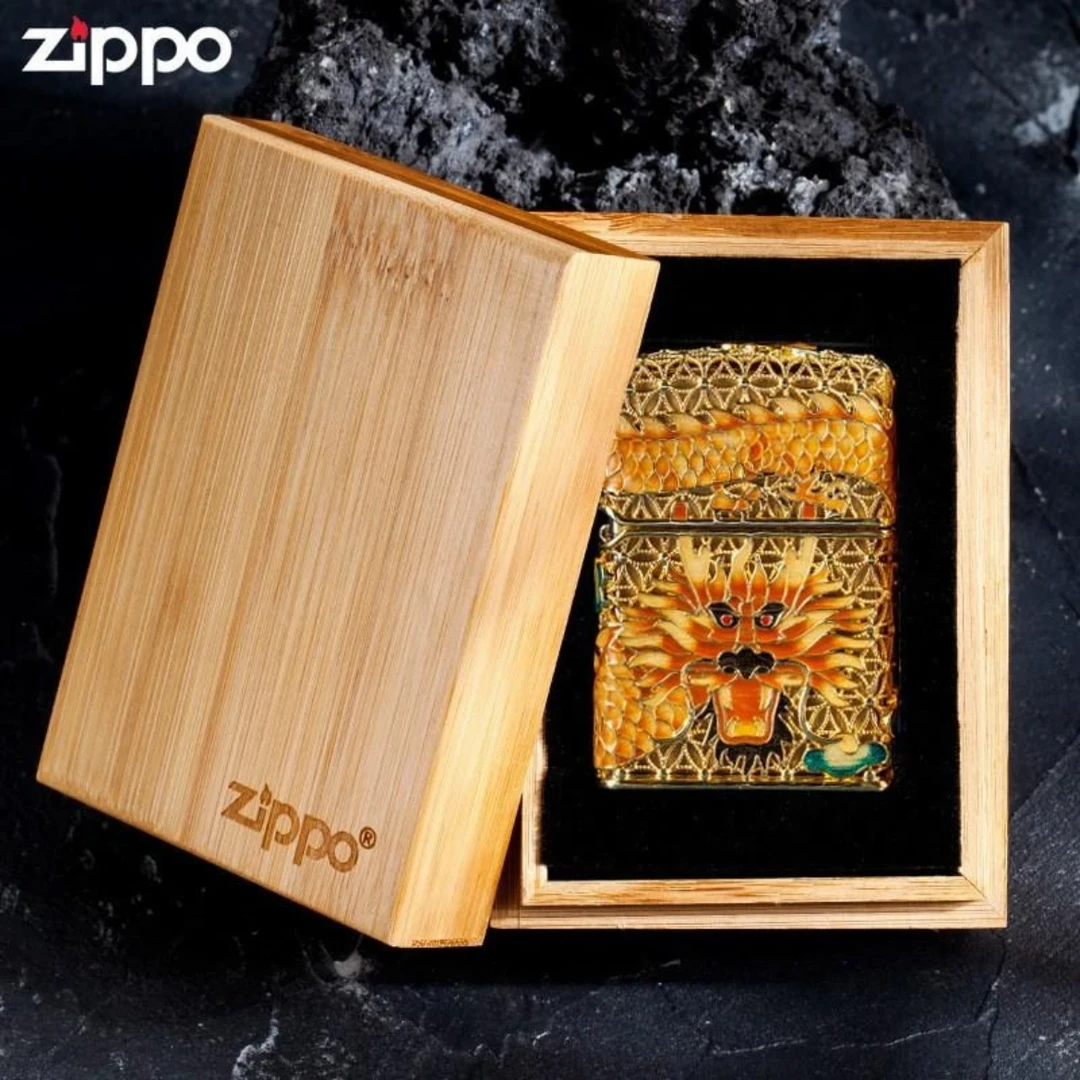 ZIPPO打火机夜光龙花丝镂空珐琅彩防风煤油送男友DYJ1