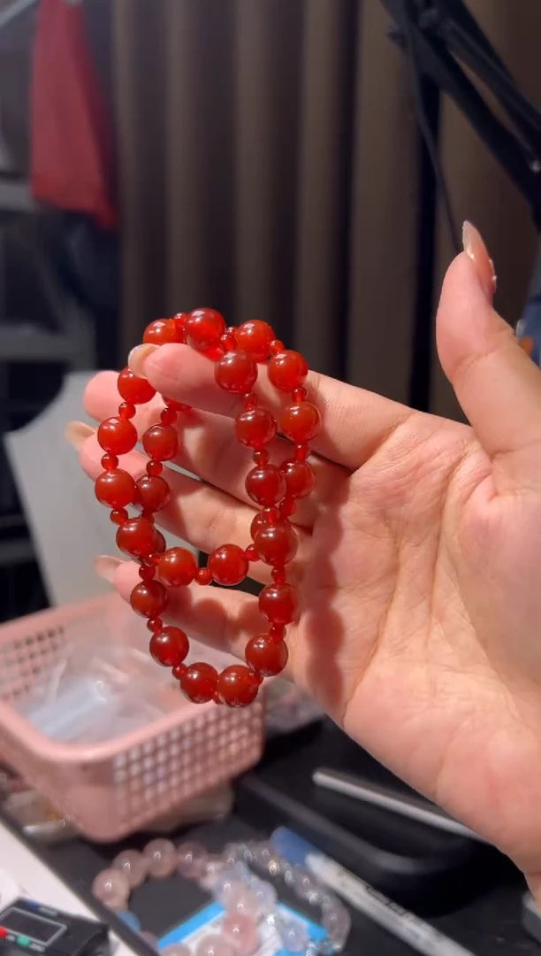 未镶嵌手链玛瑙/玉髓红玛瑙双圈许研同款