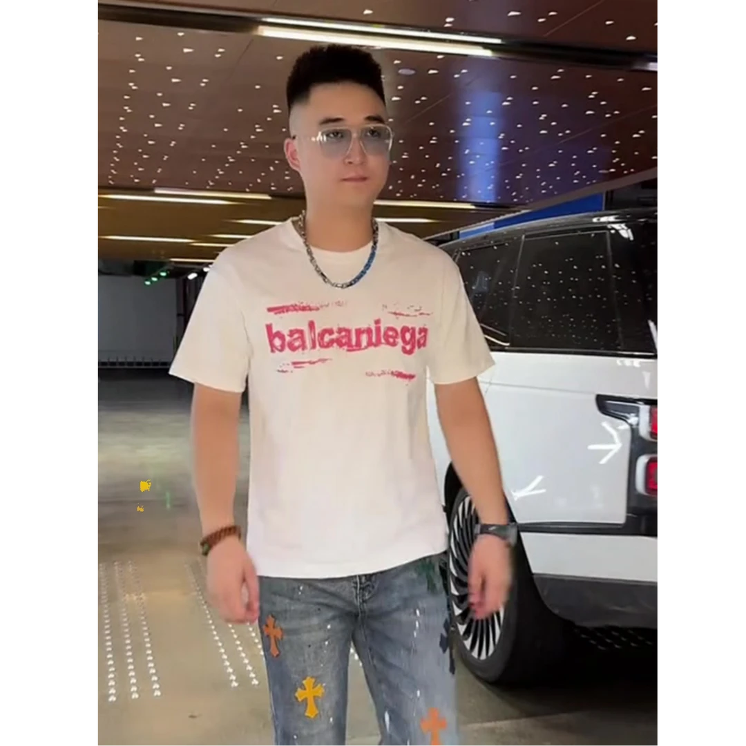 潮牌新品高品质字母印花短袖t恤男生个性帅气时尚半袖体恤衫上衣