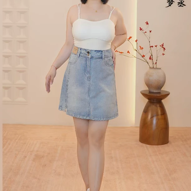 梦丞大码女装2025新款时尚减龄显瘦胖mm韩版百搭宽松牛仔短裙