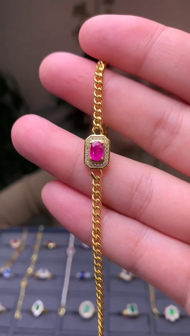 银S925镶嵌手链红宝石手链