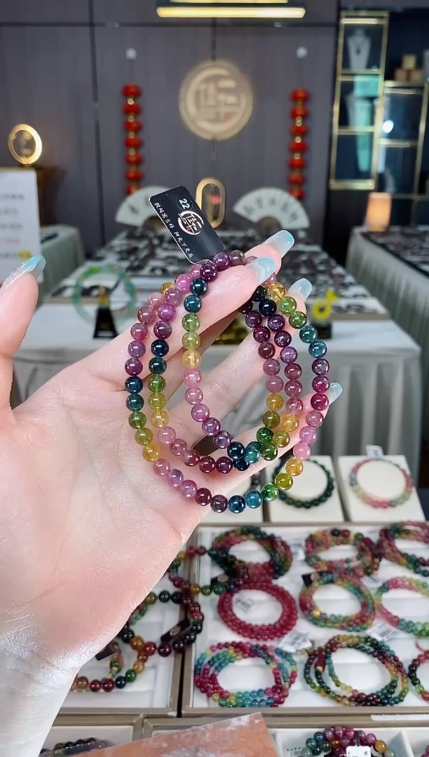 未镶嵌老矿碧玺色标彩虹三圈手串6mm+碧玺多样性发一条mz