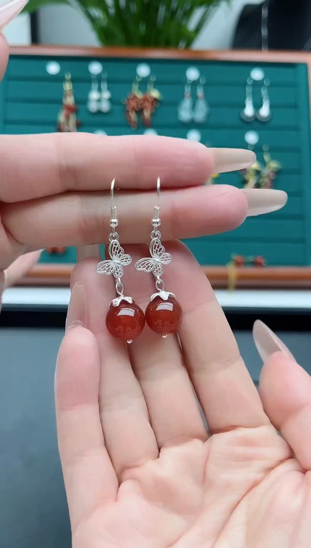 【闪购商品】南红玛瑙耳饰银S925镶嵌306