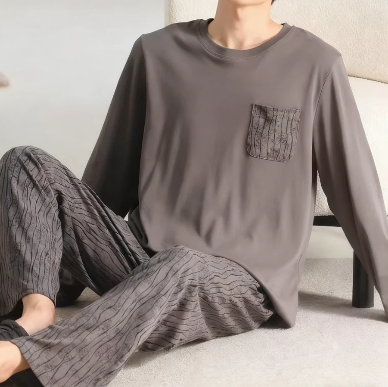 【B179】紧赛棉加厚10～20°男士灰色精品套头款冬款睡衣秋冬家居服