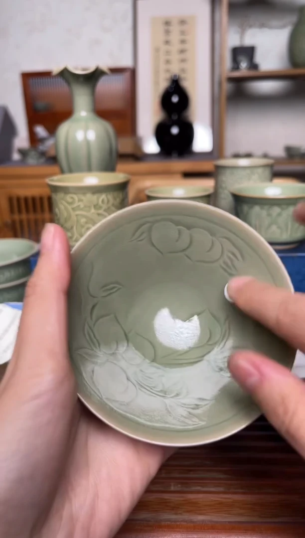 瓷器349耀州窑纯手工斗笠盏  微瑕