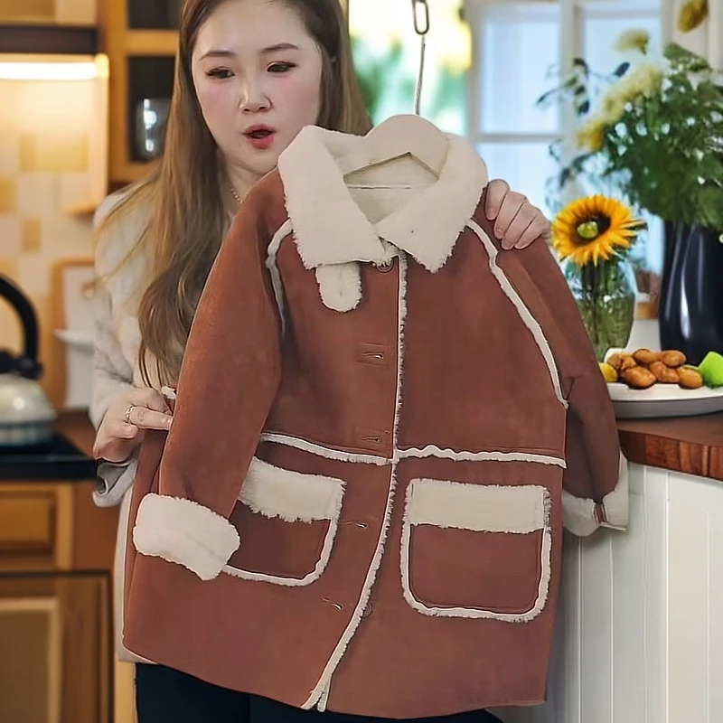 412311《现》精选韩版百搭冬季短款皮毛一体外套