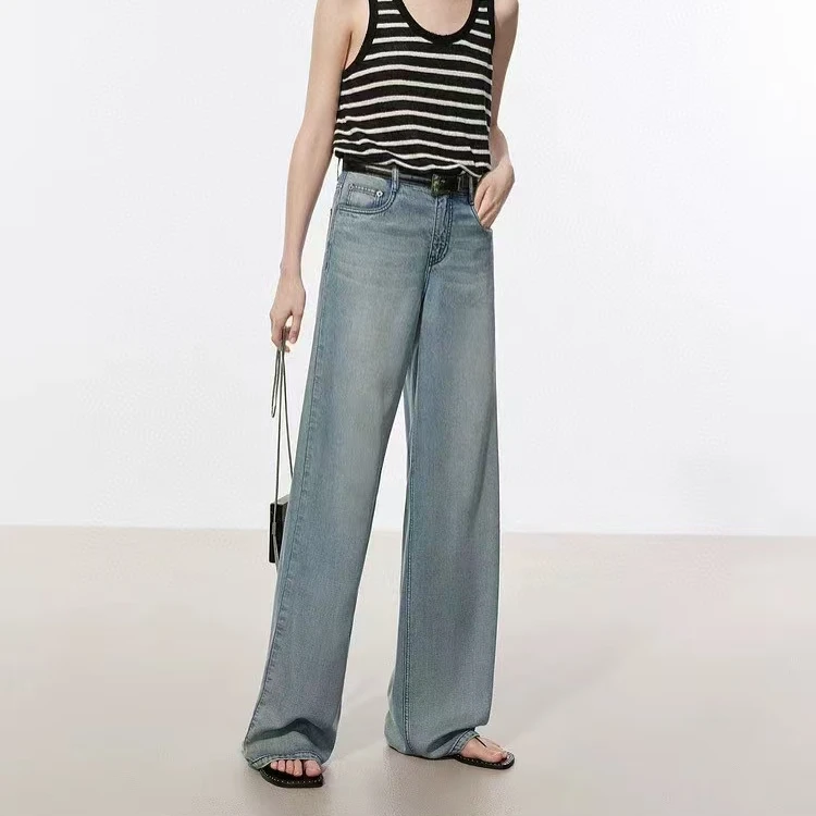 Mo家天丝宽松牛仔裤