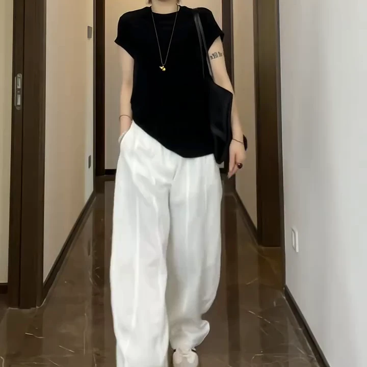 2025春季新款时尚显瘦气质女士网红半袖长裤两件套百搭款D6127