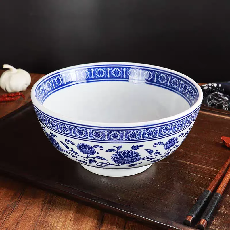 中式青花瓷粥粉面碗汤碗牛肉拉面泡面高脚防烫加厚怀旧复古釉下彩