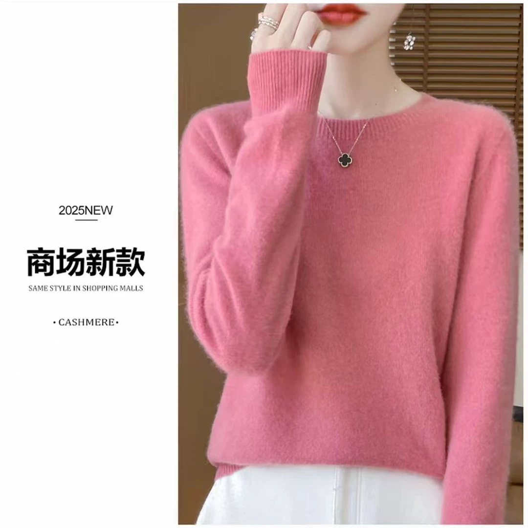 【商场经典新款】100%纯羊毛圆领羊毛针织衫上衣长袖套头毛衣女