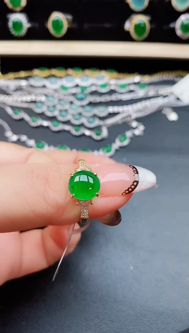 翡翠戒指银S925镶嵌50850