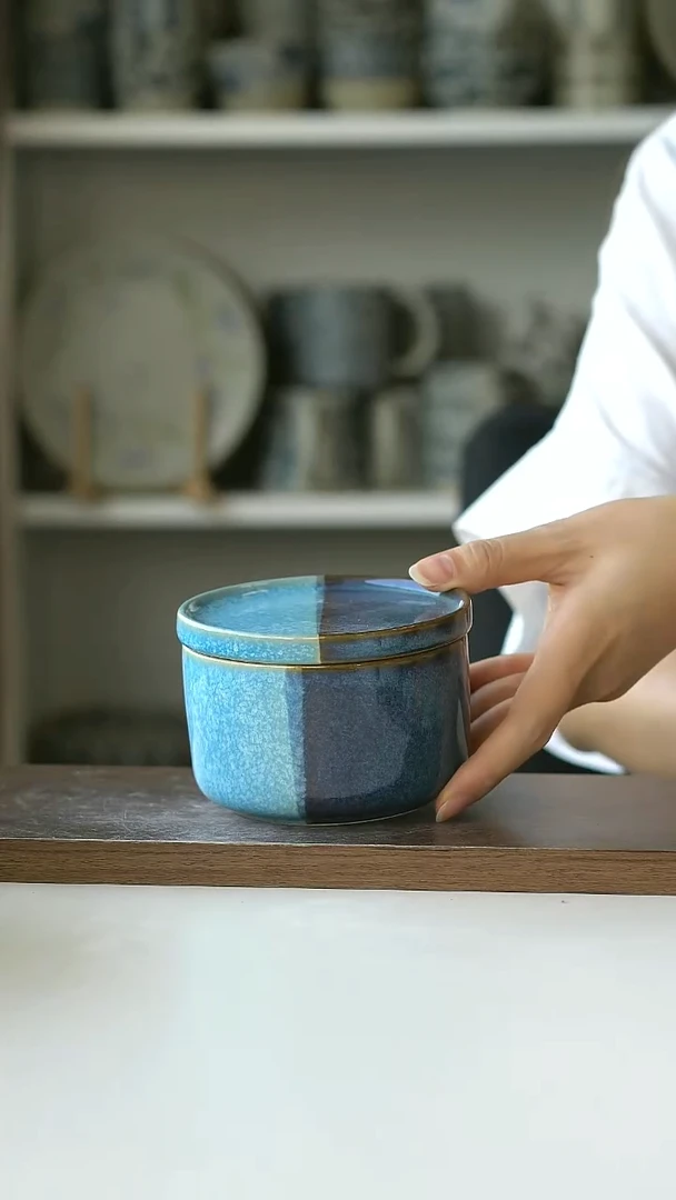 窑变蓝拼收纳罐10cm@7-7@