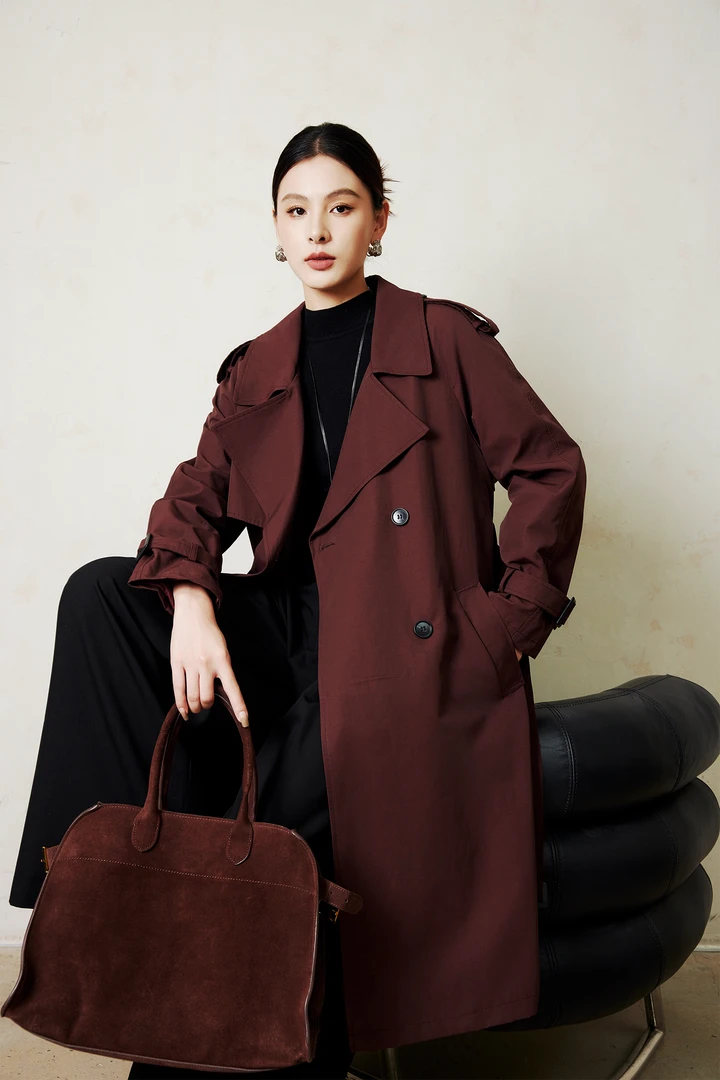 商场同售气质英伦风-秋冬女春季风衣飒美垂长款外套百搭休闲新款