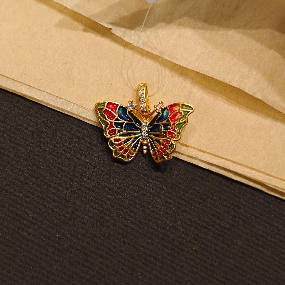 足金999 珐琅彩蝴蝶吊坠