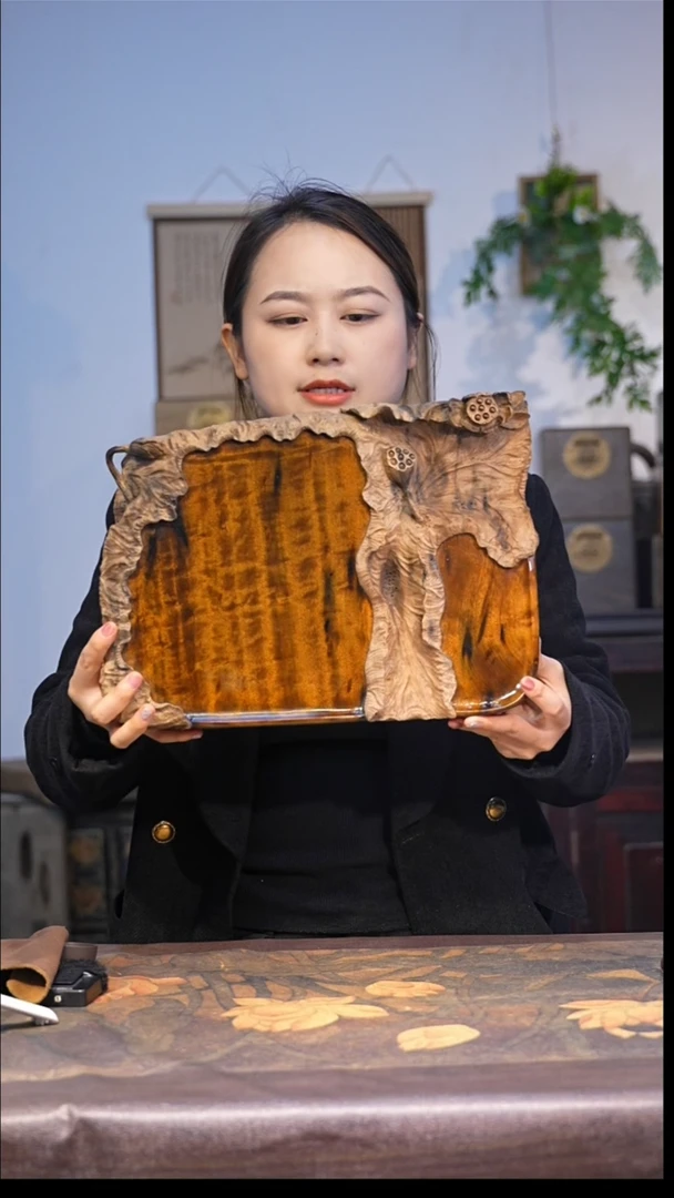 金丝楠绿料水波纹阴沉木茶盘