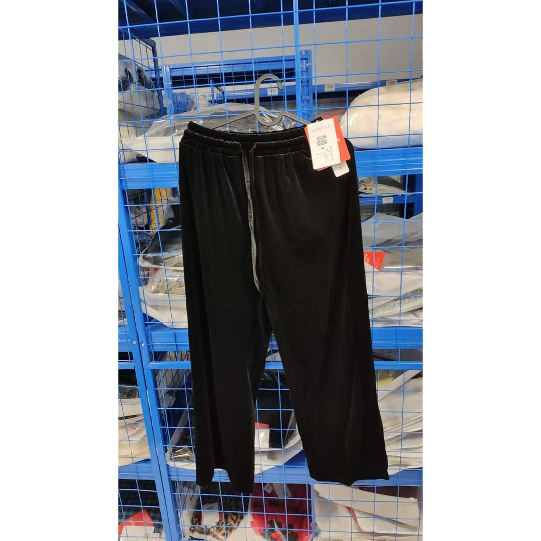 高腰反光灯草绒垂感阔腿裤/ULI0081