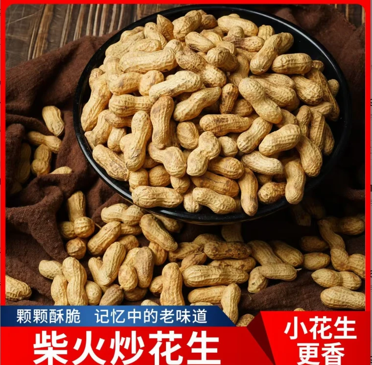 农村大铁锅柴火现炒原味带壳小花生香酥下酒零食