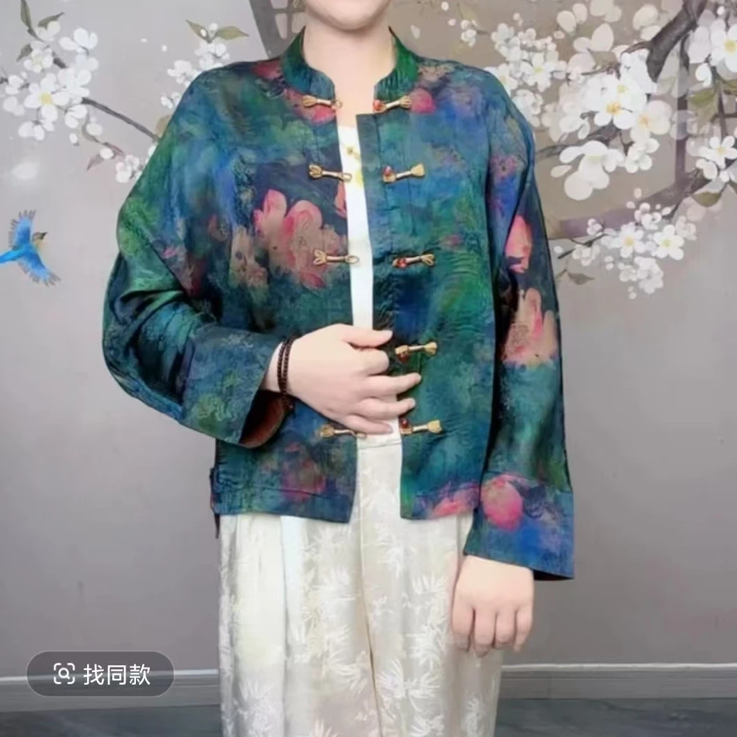荷塘月色】中式国风香云老料 两面穿  时尚休闲立领气质女外套134