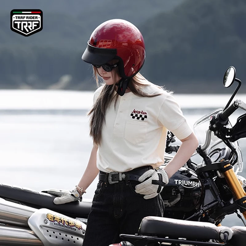 意大利TRRF复古半盔碳纤维男女摩托车头盔四分之三巡航踏板3c认证