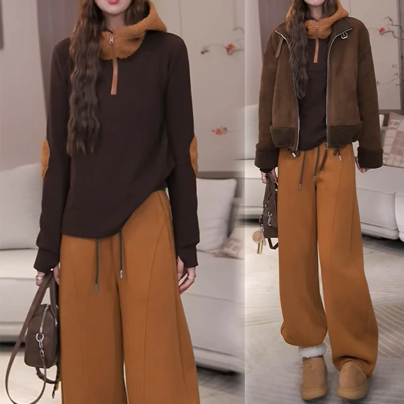 2025年秋冬新款时尚气质感潮流套装女刺绣字母韩系慵懒风三件套