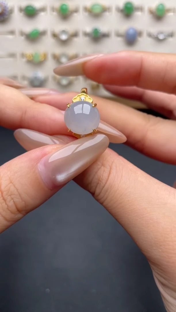 银S925镶嵌戒指翡翠一物一证一礼盒