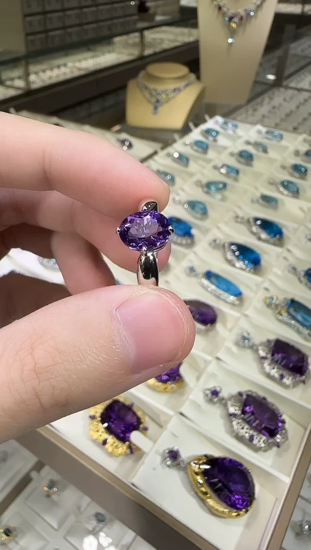 银S925镶嵌戒指紫晶10*8mm