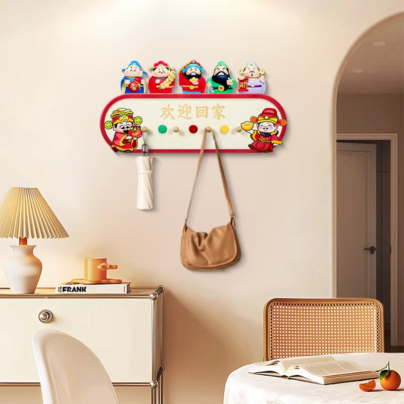 入户门玄关背景墙挂衣钩衣服包收纳架五福临门进门挂钩财神3060