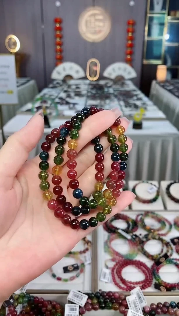未镶嵌老矿碧玺彩虹冰体三圈手串7mm+碧玺hon多样性发货一条
