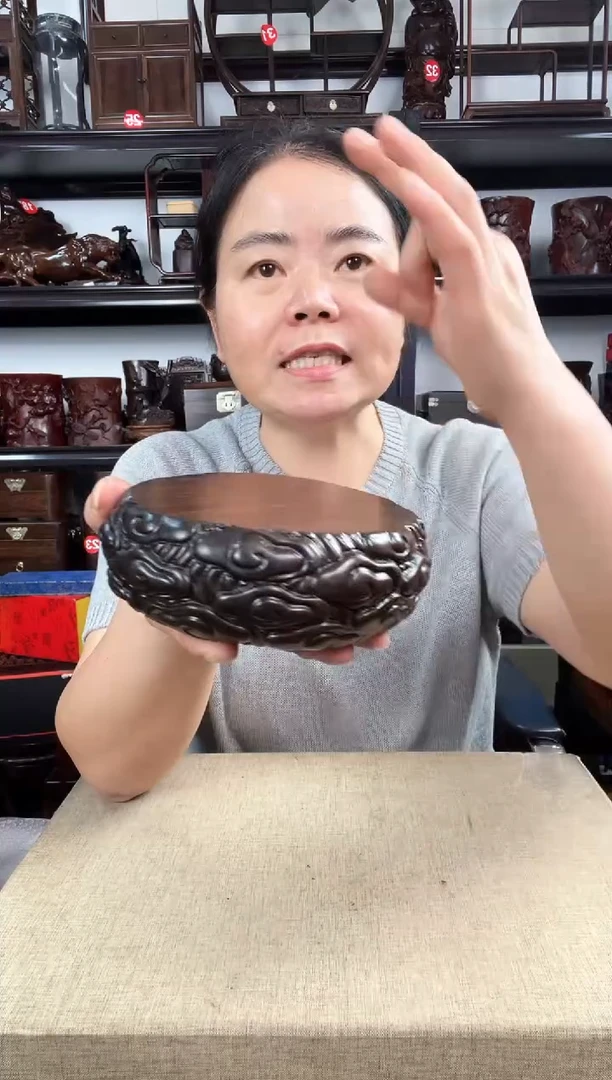 木大云纹圆老李红木工艺品