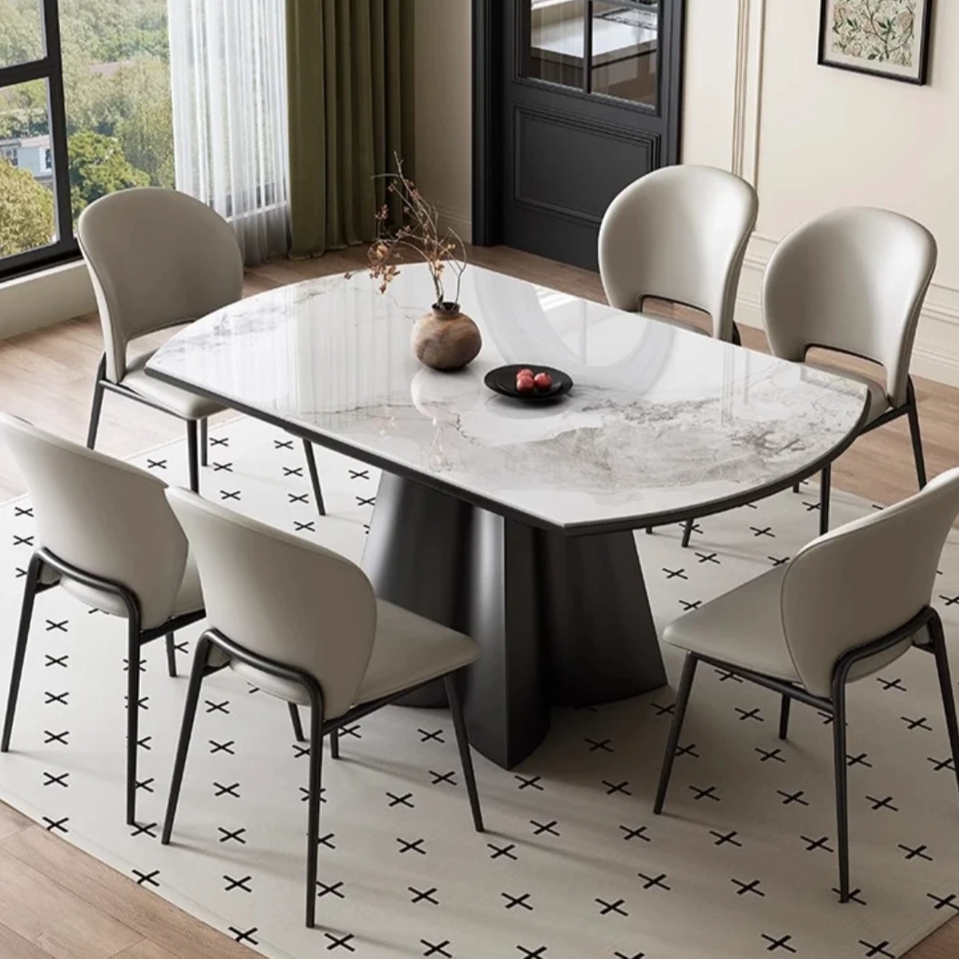 两用款岩板餐桌现代风轻奢风吃饭餐桌适合大小户型加厚款转盘可转