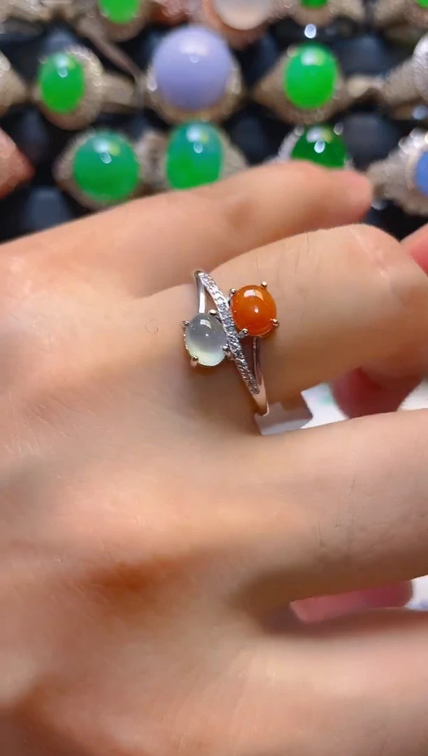 翡翠银S925镶嵌耳饰天然