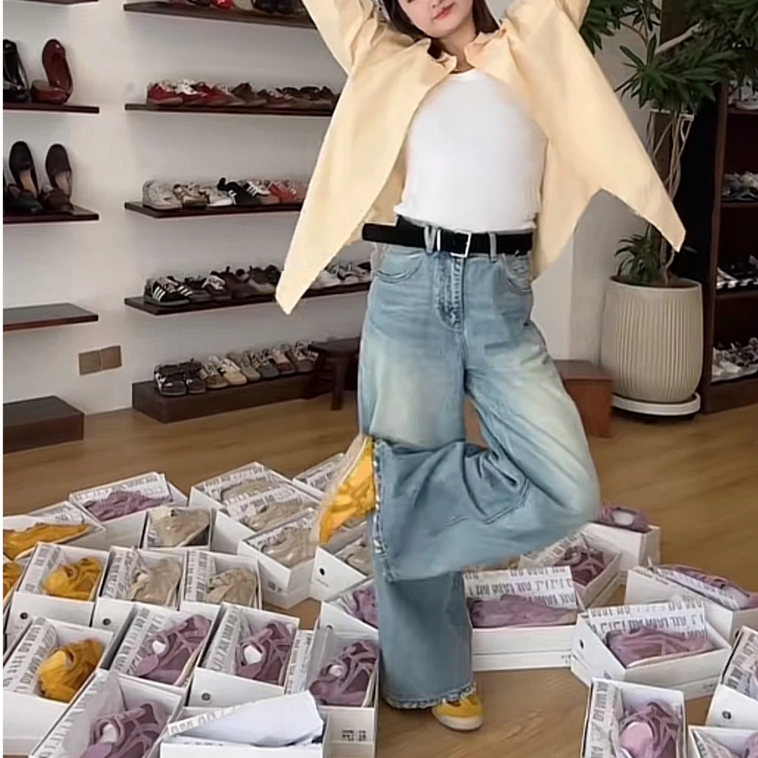 【上瘾裤】水洗高级色阔腿牛仔裤